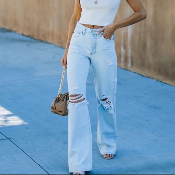 Kancan 90s High Rise Distressed Wide Leg Jeans Size 11/29 Light Wash - Picture 1 of 16